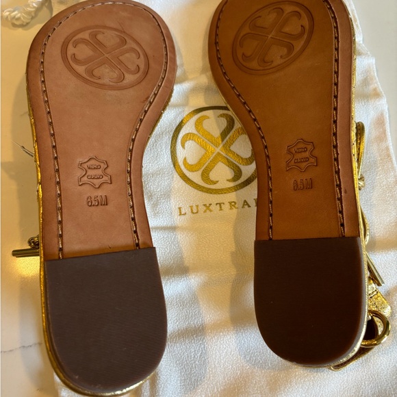 NWT Luxtrada 18K Gold plated metallic leather Women's Sandals refined elegance - Picture 12 of 16